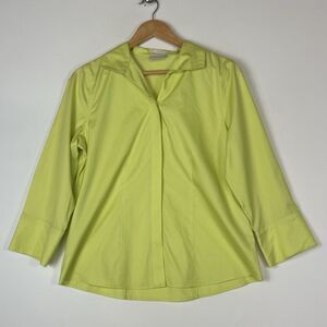 Chico's Chartreuse Green No Iron 3/4 Sleeve Button Shirt Top Women's 0 Small 4‎